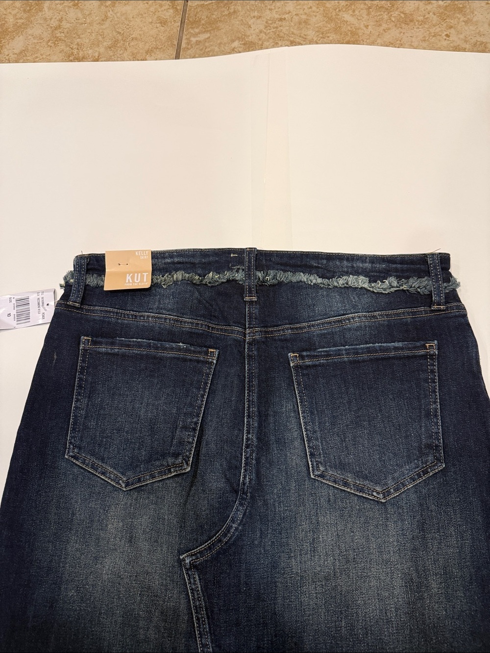NWT KUT From The Kloth Kelly Denim Maxi Skirt Size 10 Raw Fringe Back High Slit - Picture 4 of 11
